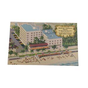 Vintage Postcard Miami Beach Florida Marine Terrace Hotel 1940s‎ Unposted Color